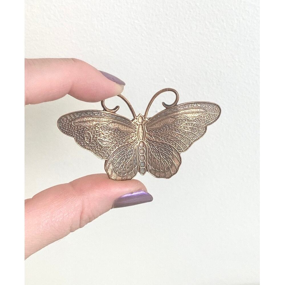 Vintage Copper Butterfly Brooch Etched Wings Insect Pin Boho Cottagecore